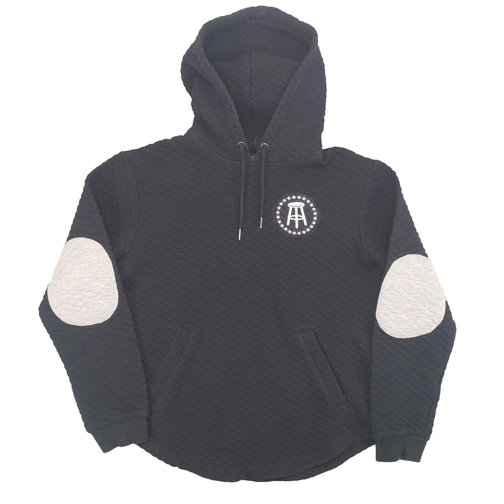 Barstool Sports Quilted Curved Hem Hoodie Womens Large Black‎ Sportsbook Viva